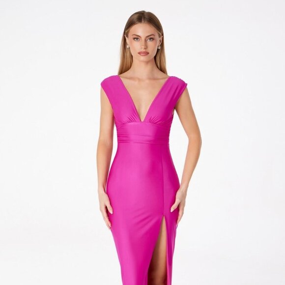 New Sheath Sophisticated Party Maxi Dress w/ Cap Sleeves & V-Neckline CD T5000 - Picture 1 of 10